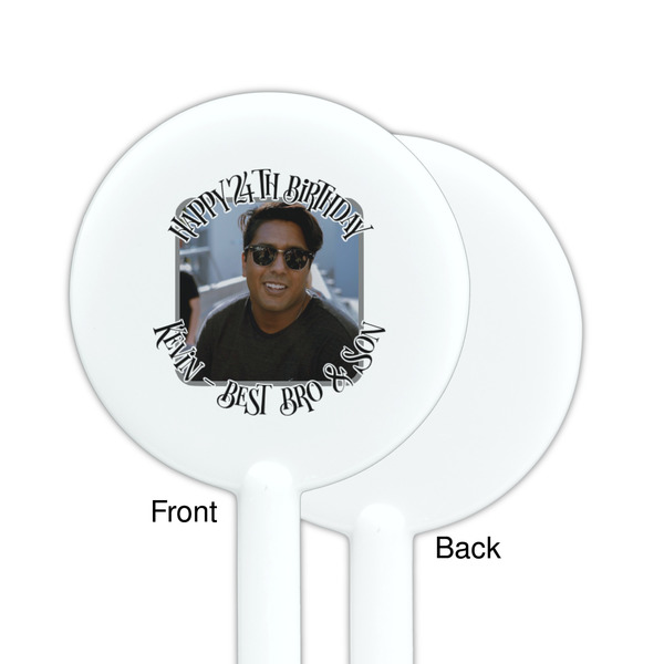 Photo Birthday White Plastic 5.5" Stir Stick - Single Sided - Round - Front & Back