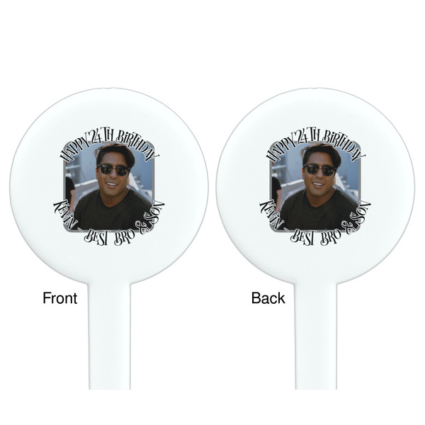 Photo Birthday White Plastic 7" Stir Stick - Double Sided - Round - Front & Back