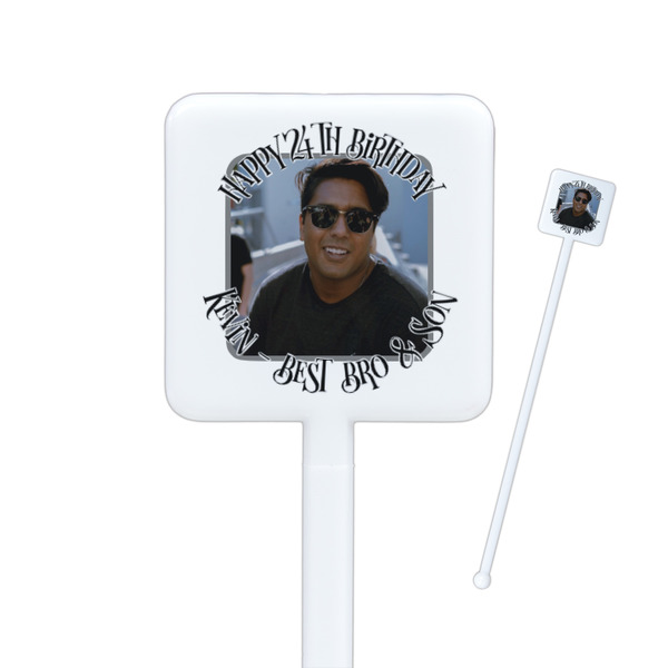 Custom Photo Birthday Square Plastic Stir Sticks - Single Sided