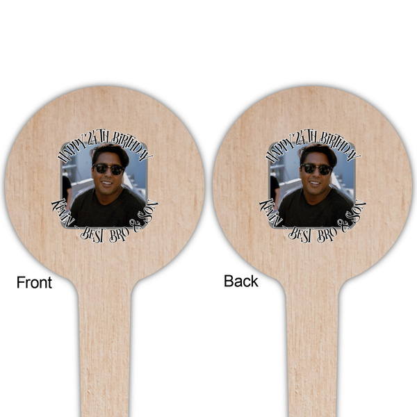 Photo Birthday Wooden 4" Food Pick - Round - Double Sided - Front & Back