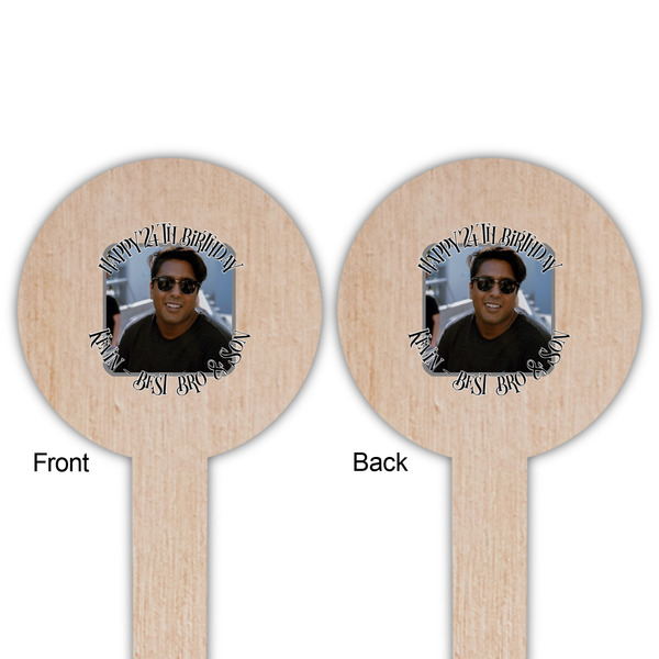 Photo Birthday Wooden 6" Food Pick - Round - Double Sided - Front & Back