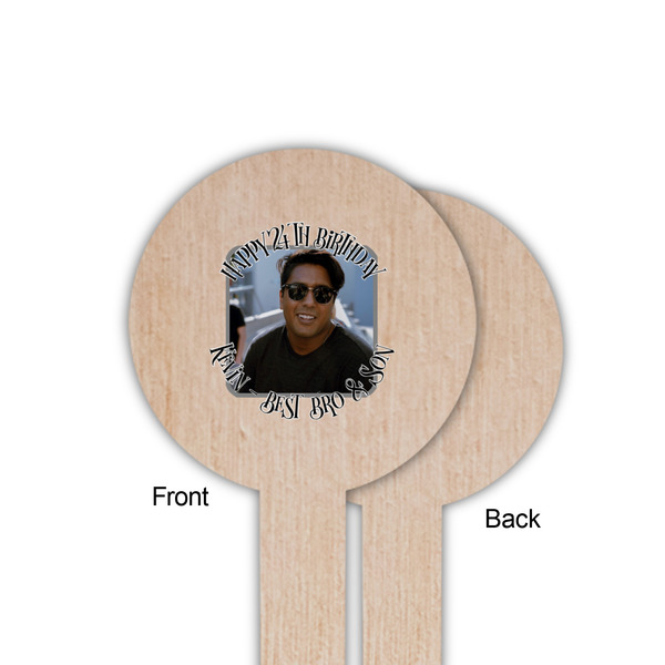 Photo Birthday Wooden 6" Food Pick - Round - Single Sided - Front & Back