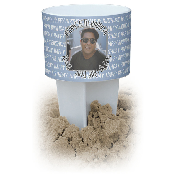 Custom Photo Birthday Beach Spiker Drink Holder (Personalized)