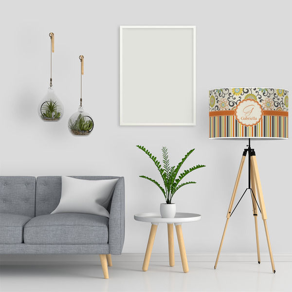 Swirls, Floral & Stripes 12" Drum Lampshade - LIFESTYLE