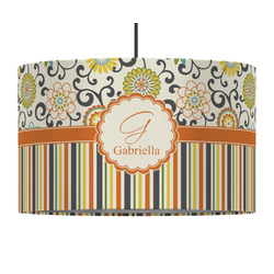 Swirls, Floral & Stripes 12" Drum Pendant Lamp - Fabric (Personalized)