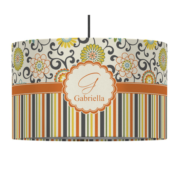 Custom Swirls, Floral & Stripes 12" Drum Pendant Lamp - Fabric (Personalized)
