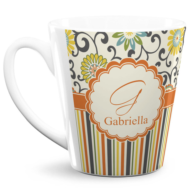 Custom Swirls, Floral & Stripes 12 Oz Latte Mug (Personalized)