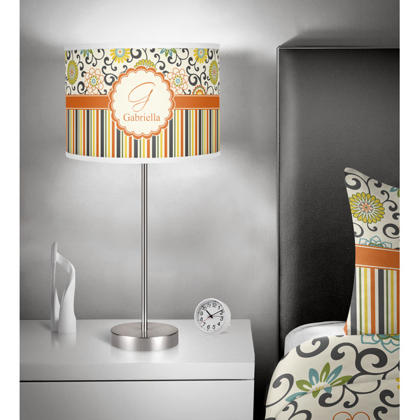 Swirls, Floral & Stripes 13 inch drum lamp shade - in room