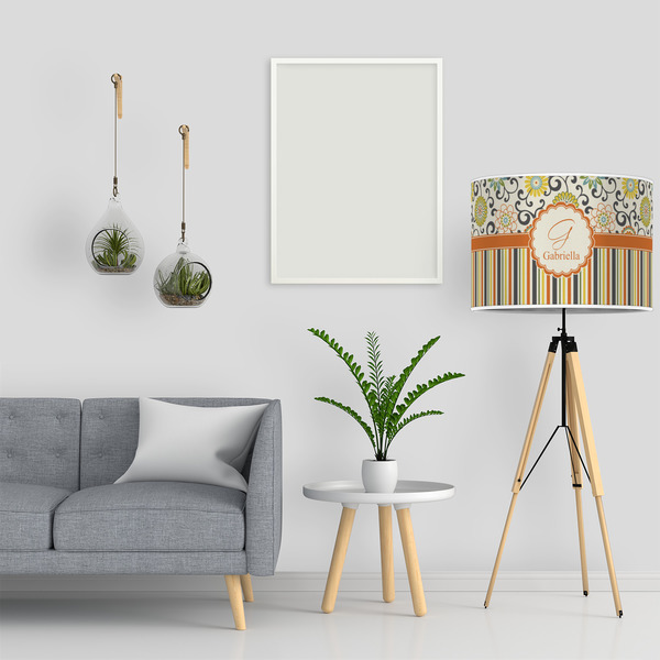 Swirls, Floral & Stripes 16" Drum Lampshade - LIFESTYLE