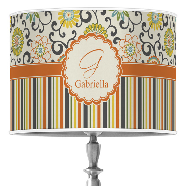 Custom Swirls, Floral & Stripes 16" Drum Lamp Shade - Poly-film (Personalized)