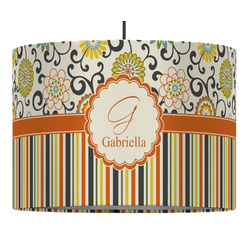 Swirls, Floral & Stripes Drum Pendant Lamp (Personalized)