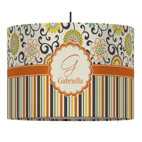 Custom Swirls, Floral & Stripes Drum Pendant Lamp (Personalized)