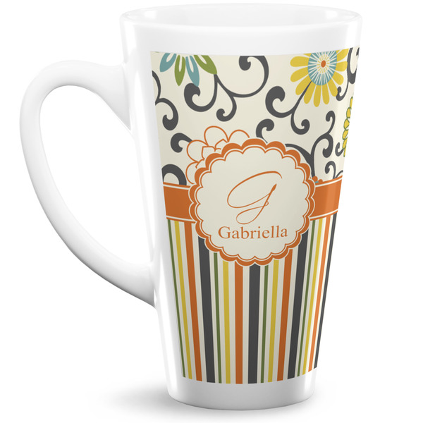 Custom Swirls, Floral & Stripes 16 Oz Latte Mug (Personalized)