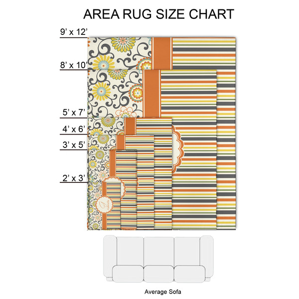 Swirls, Floral & Stripes 2'x3' Indoor Area Rugs - Size Chart