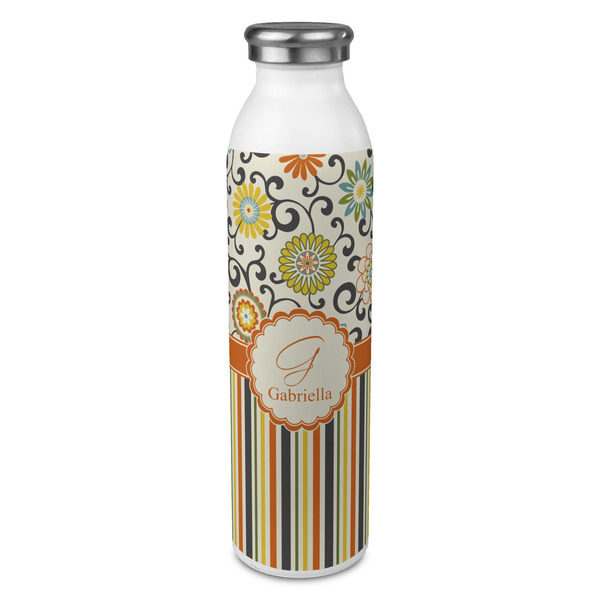 Custom Swirls, Floral & Stripes 20oz Stainless Steel Water Bottle - Full Print (Personalized)