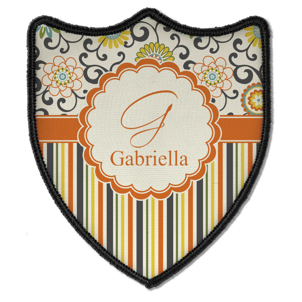 Custom Swirls, Floral & Stripes Iron On Shield Patch B w/ Name and Initial