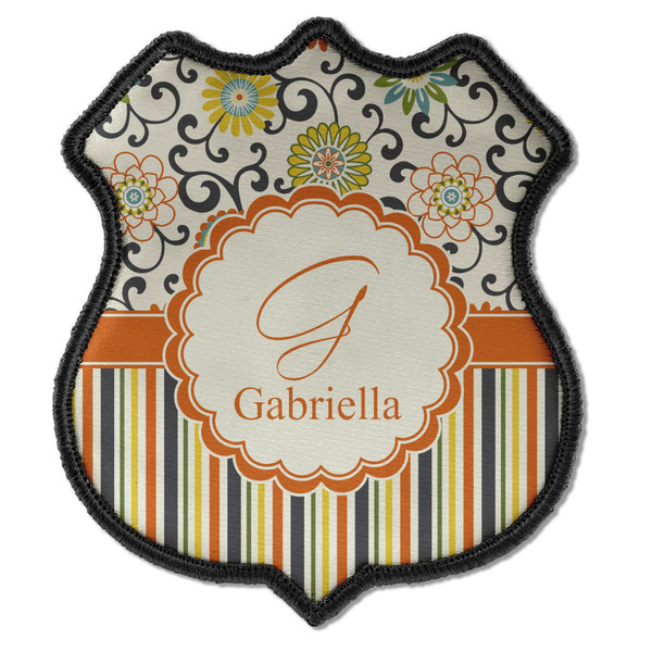 Custom Swirls, Floral & Stripes Iron On Shield Patch C w/ Name and Initial