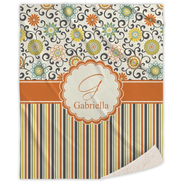 Custom Swirls, Floral & Stripes Sherpa Throw Blanket - 50"x60" (Personalized)