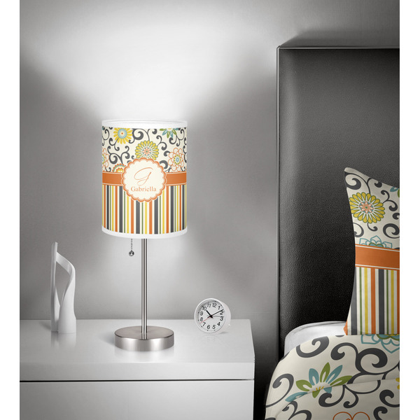 Swirls, Floral & Stripes 7 inch drum lamp shade - in room