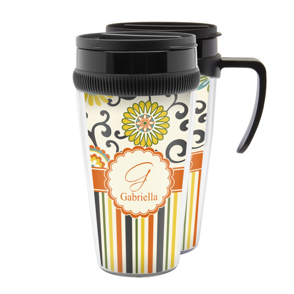 Custom Swirls, Floral & Stripes Acrylic Travel Mug (Personalized)