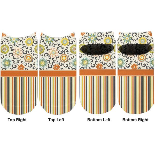 Swirls, Floral & Stripes Adult Ankle Socks - Double Pair - Front and Back - Apvl
