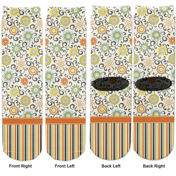 Swirls, Floral & Stripes Adult Crew Socks - Double Pair - Front and Back - Apvl