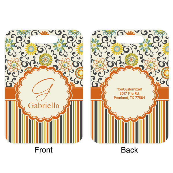 Swirls, Floral & Stripes Aluminum Luggage Tag (Front + Back)