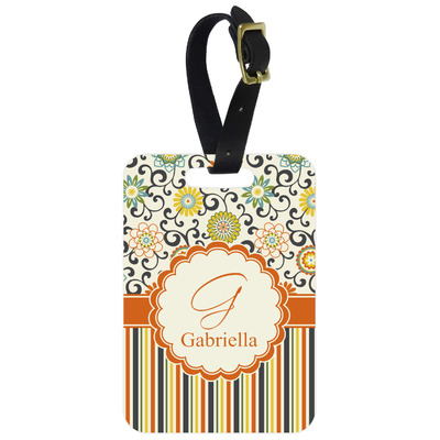 Swirls, Floral & Stripes Metal Luggage Tag w/ Name and Initial