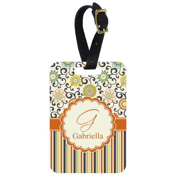 Custom Swirls, Floral & Stripes Metal Luggage Tag w/ Name and Initial