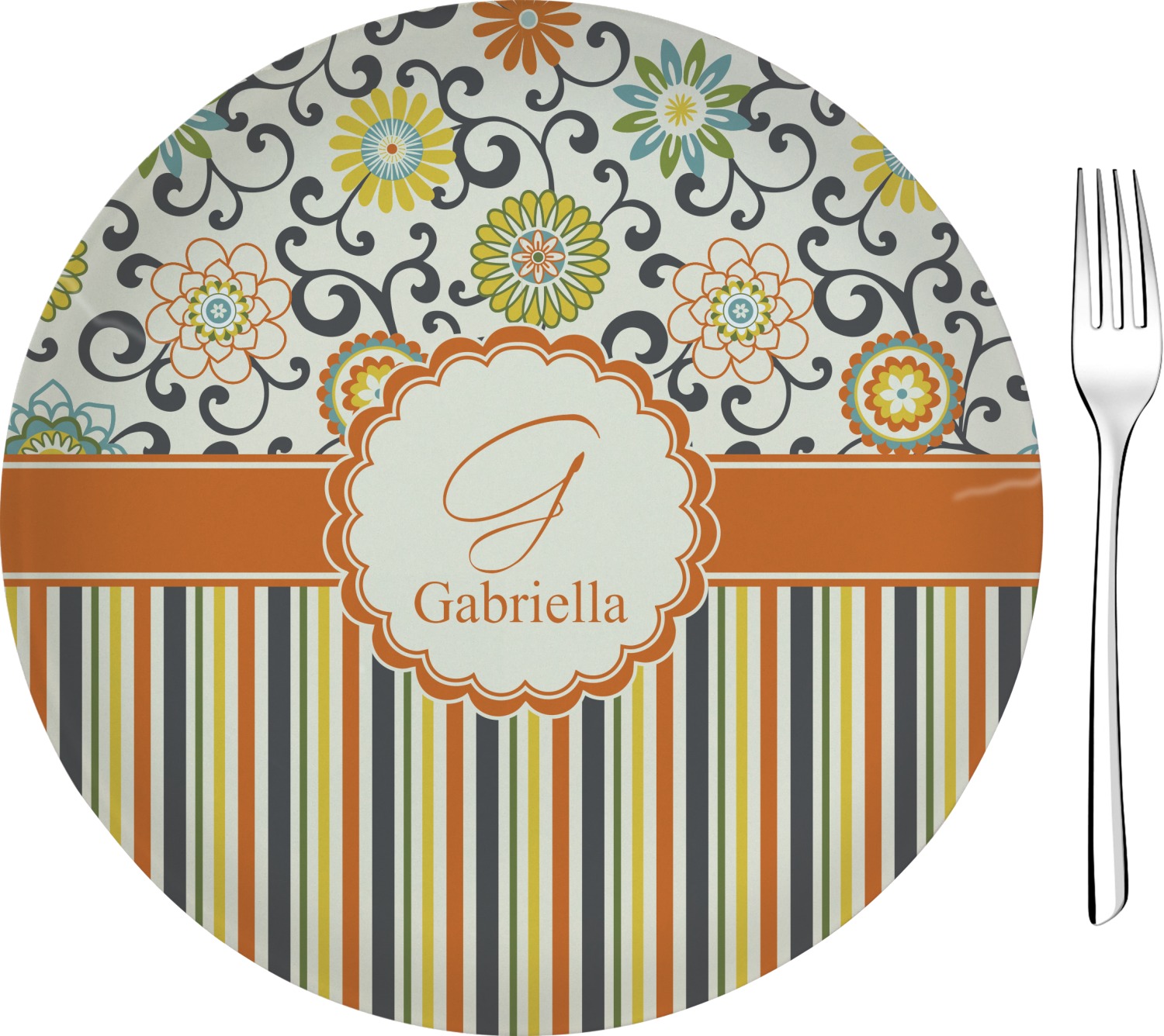 Custom Swirls, Floral & Stripes 8" Glass Appetizer / Dessert Plates