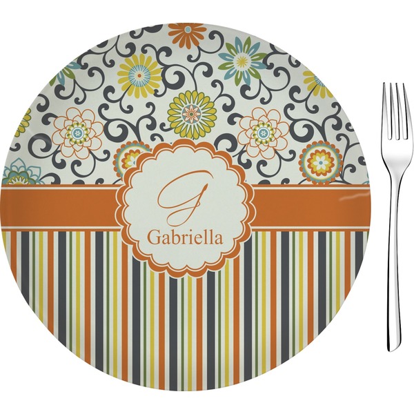 Custom Swirls, Floral & Stripes Glass Appetizer / Dessert Plate 8" (Personalized)