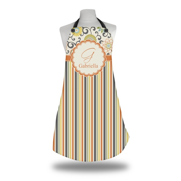 Custom Swirls, Floral & Stripes Apron w/ Name and Initial