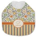 Swirls, Floral & Stripes Jersey Knit Baby Bib w/ Name and Initial