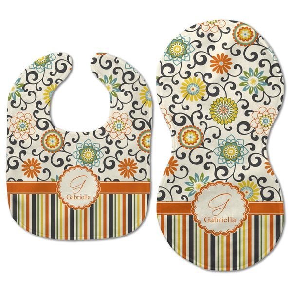 Swirls, Floral & Stripes Baby Bib & Burp Set - Approval (new bib & burp)