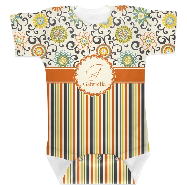 Custom Swirls, Floral & Stripes Baby Bodysuit 12-18 (Personalized)