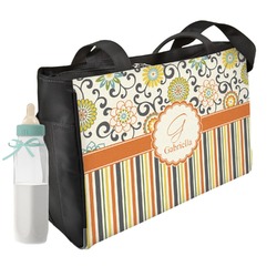 Swirls, Floral & Stripes Diaper Bag w/ Name and Initial