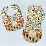 Swirls, Floral & Stripes Baby Bib & Burp Set w/ Name and Initial