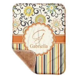 Swirls, Floral & Stripes Sherpa Baby Blanket - 30" x 40" w/ Name and Initial