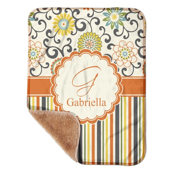 Custom Swirls, Floral & Stripes Sherpa Baby Blanket - 30" x 40" w/ Name and Initial