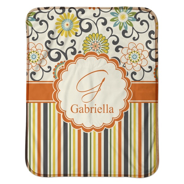 Swirls, Floral & Stripes Baby Sherpa Blanket - Flat