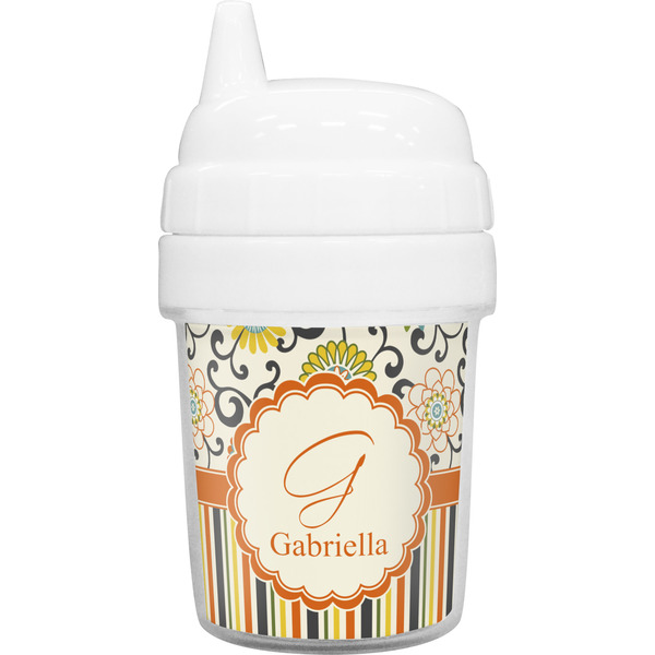 Custom Swirls, Floral & Stripes Baby Sippy Cup (Personalized)
