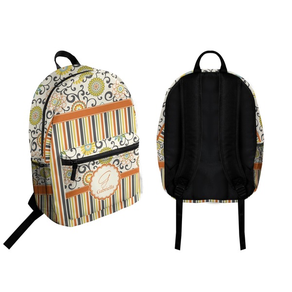 Swirls, Floral & Stripes Backpack front and back - Apvl