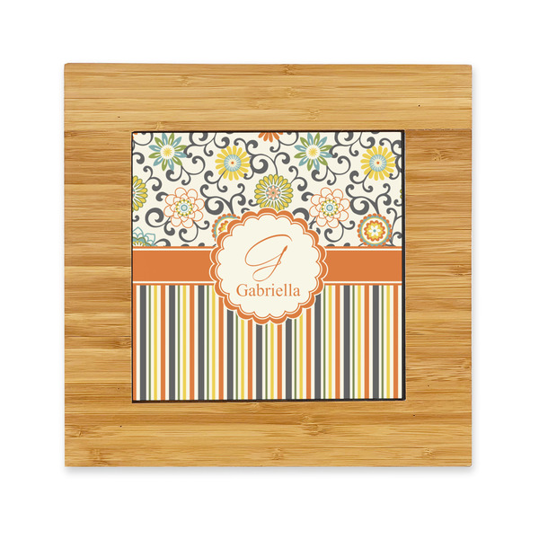 Custom Swirls, Floral & Stripes Bamboo Trivet with Ceramic Tile Insert (Personalized)
