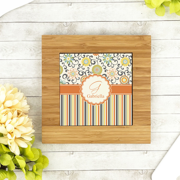 Swirls, Floral & Stripes Bamboo Trivet with 6" Tile - LIFESTYLE