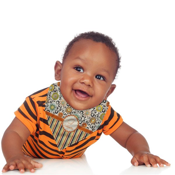 Swirls, Floral & Stripes Bandana Bib - (Lifestyle 1 boy)
