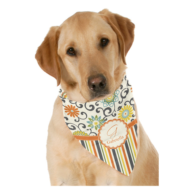 Custom Swirls, Floral & Stripes Dog Bandana Scarf w/ Name and Initial