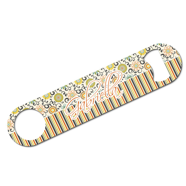Custom Swirls, Floral & Stripes Bar Bottle Opener w/ Name and Initial