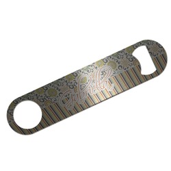 Swirls, Floral & Stripes Bar Bottle Opener - Silver w/ Name and Initial