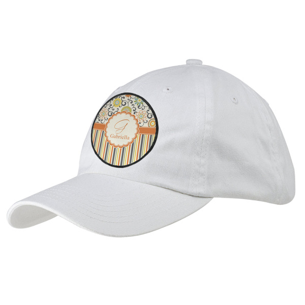 Custom Swirls, Floral & Stripes Baseball Cap - White (Personalized)
