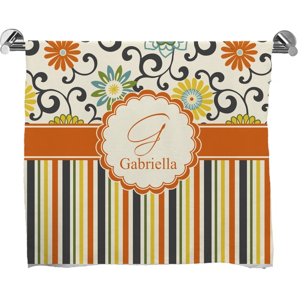 Custom Swirls, Floral & Stripes Bath Towel (Personalized)